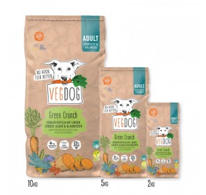 VEGDOG Green Crunch 1kg, 4kg e 10kg - Cibo vegano completo e salutare per cani