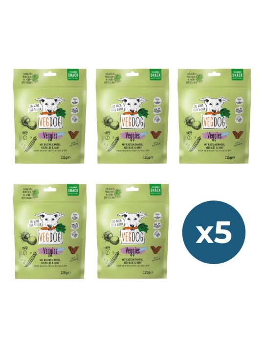 Pack 5 u. VEGDOG Cuidado de la Piel 125 g para perros | Castaña y guisante ✅